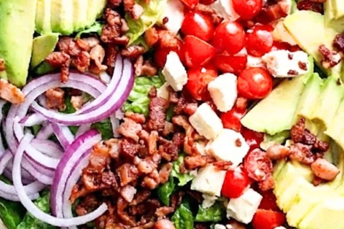 Assemble the lettuce, avocado, feta, tomatoes, red onion, and bacon in a large salad bowl - 5