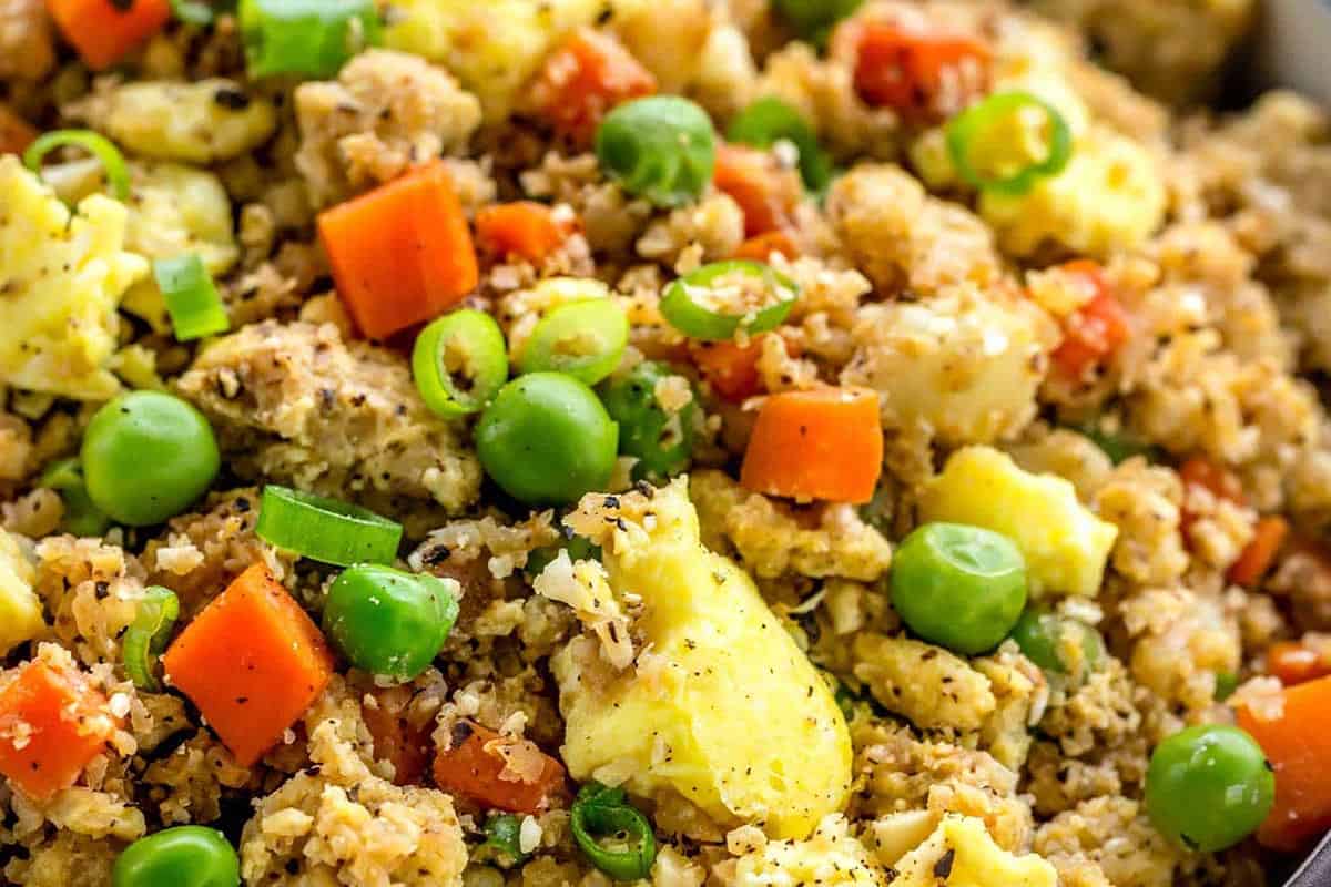 Close-up shot of Cauliflower Fried Rice.