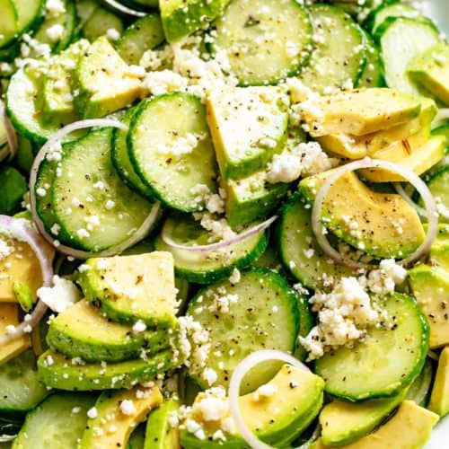 Avocado Feta Cucumber Salad with a delicious Greek inspired salad vinaigrette Avocado Feta Cucumber Salad