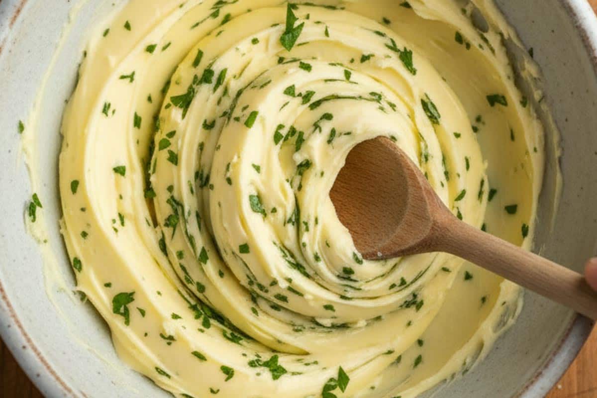 Mix together the butter, garlic, and fresh parsley in a bowl.