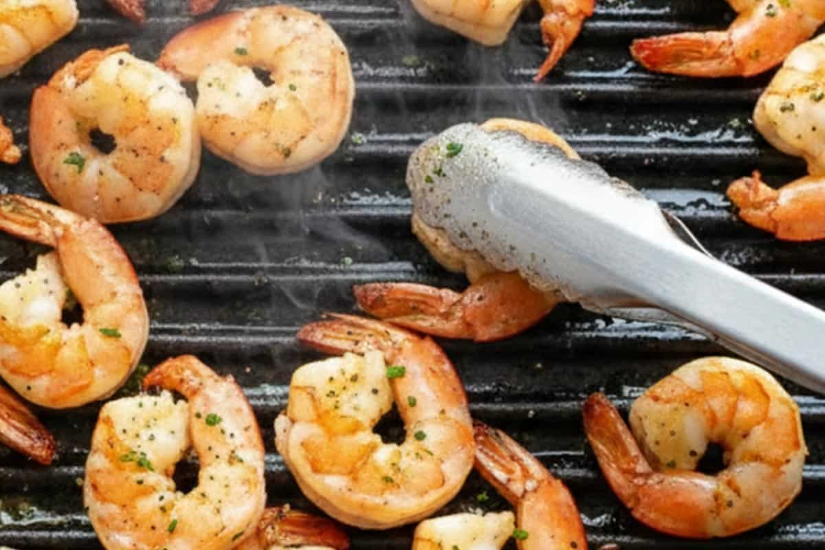 Cooking the shrimp.