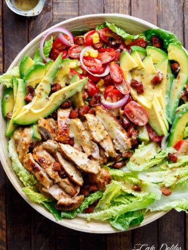 Honey Mustard Chicken Salad With Bacon & Avocado on a plater