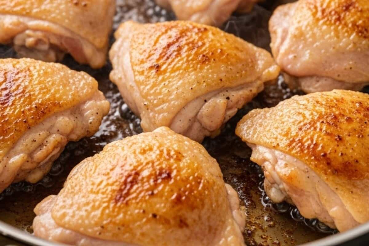 Sear the chicken until golden in a large oven-safe pan over medium-high heat.