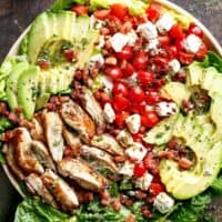 Lemon Herb Avocado Chicken Salad Recipe with crispy bacon & creamy feta cheese with a dressing that doubles as a marinade! | cafedelites.com