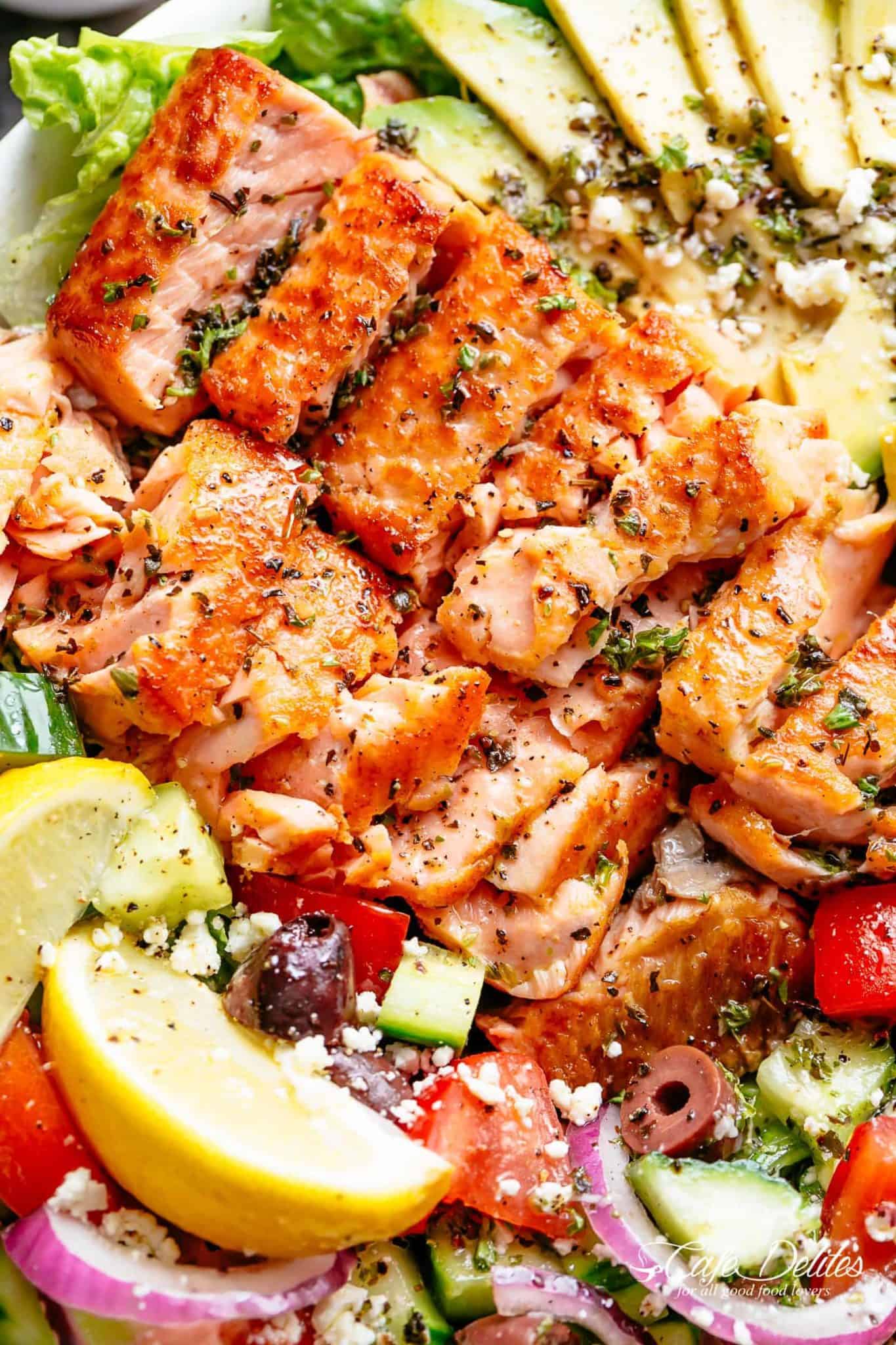 Mediterranean Avocado Salmon Salad - Cafe Delites