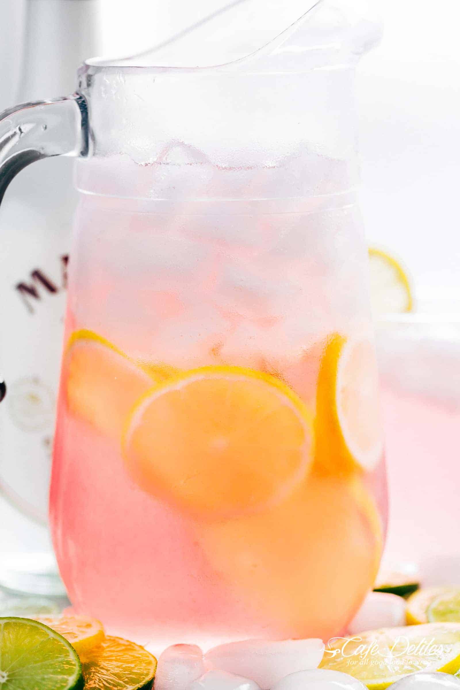 Pink Vodka Lemonade Punch or Cocktail with a splash of Malibu and lime juice to get your p Pink Vodka Lemonade (Pitcher )