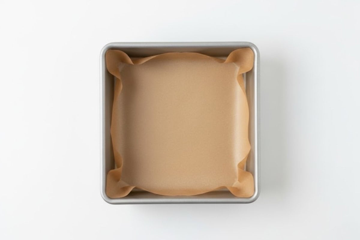 Set your oven to 350°F (175°C) and line an 8×8-inch pan with parchment paper.