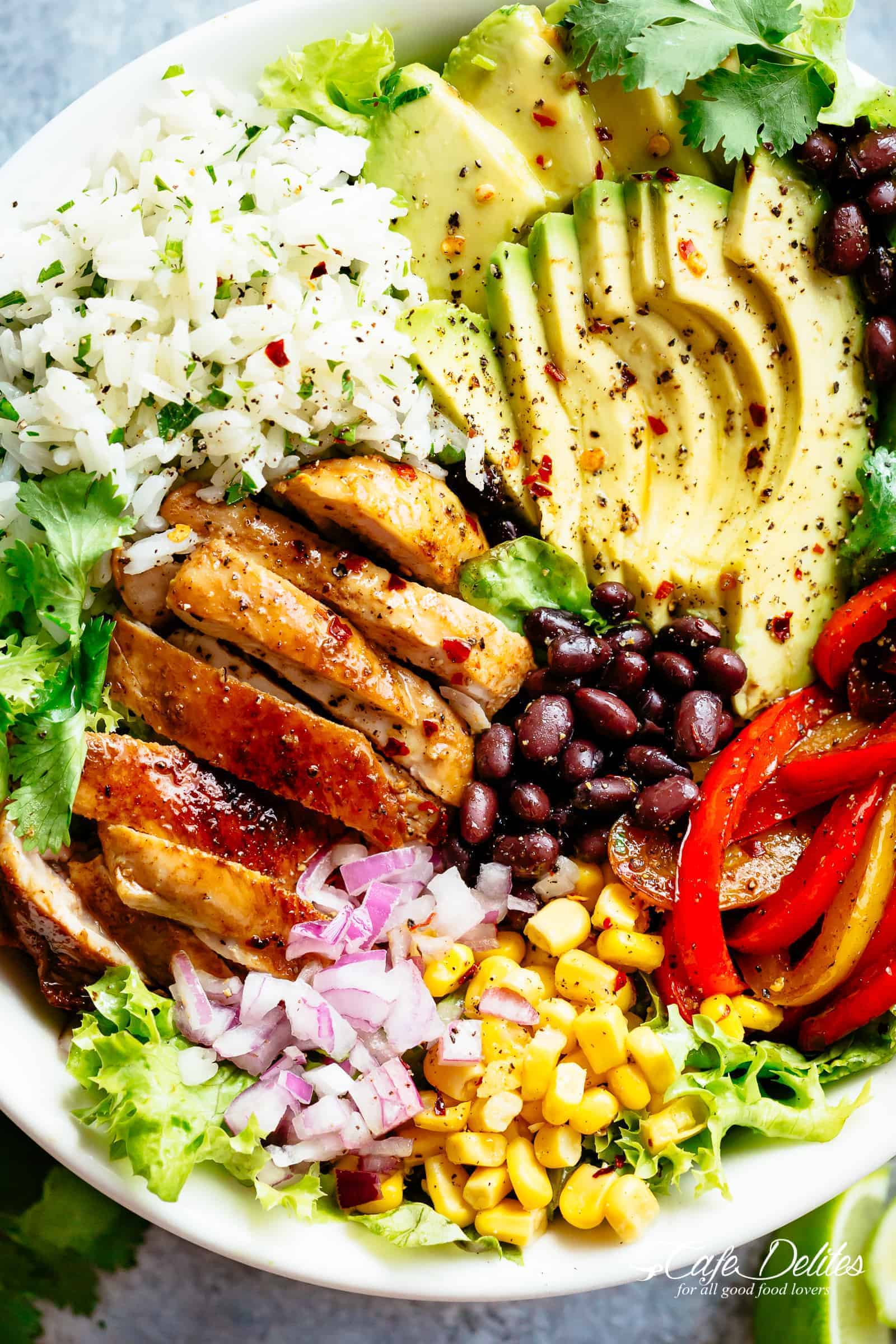 Fajita Chicken Burrito Bowl Cafe Delites
