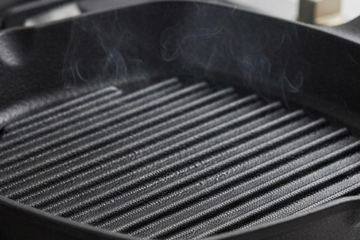 Preheating the grill pan.