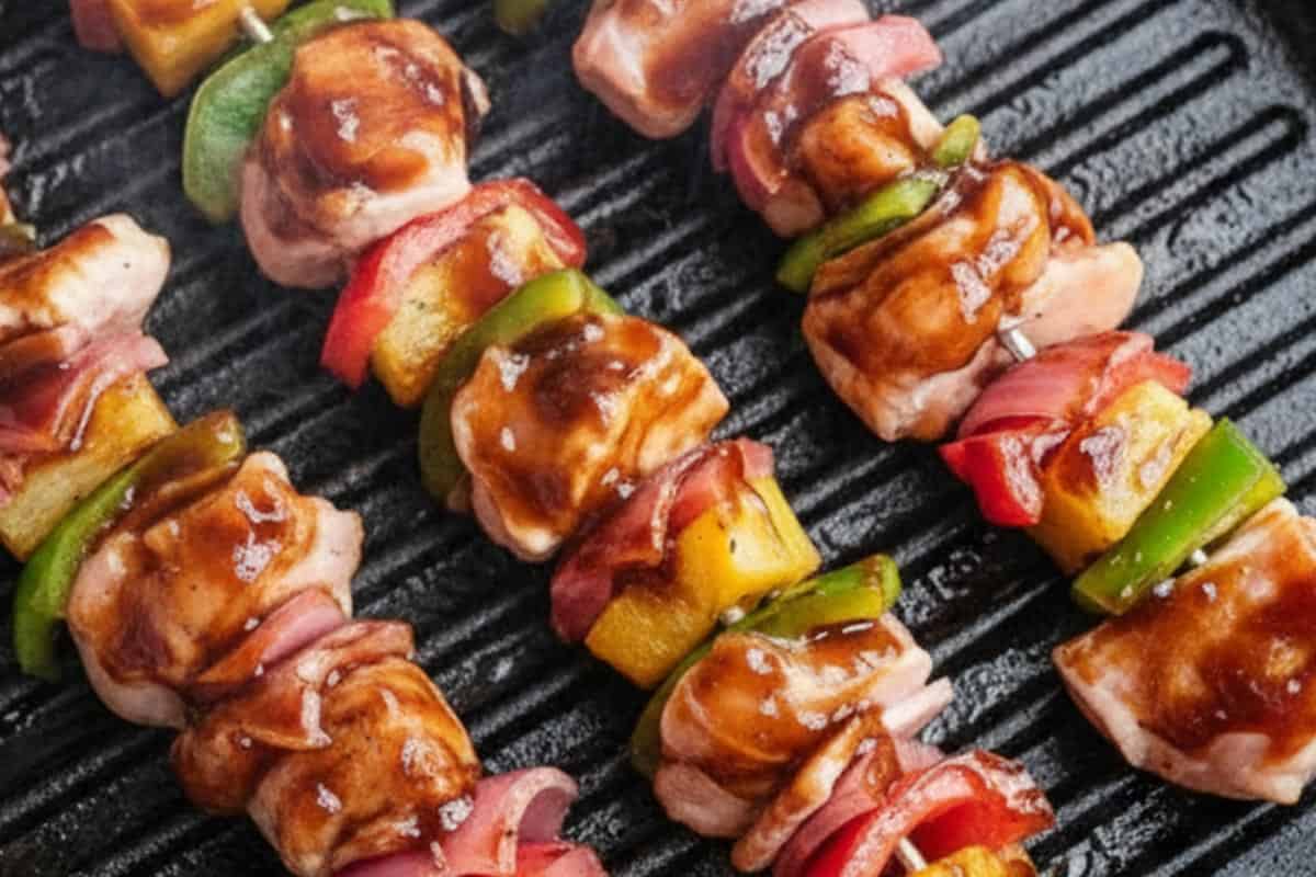 Grilling the skewers.