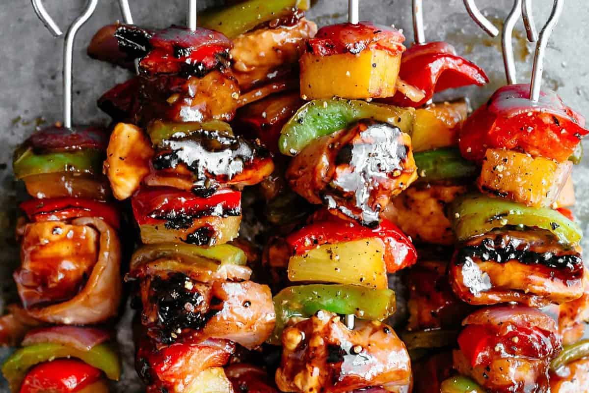 Close-up shot of Chicken Pineapple Kebabs.