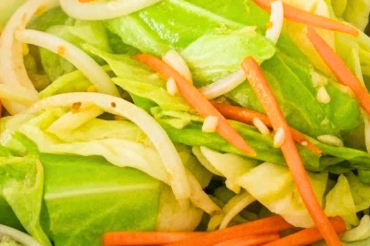 Add the green cabbage, onions and carrots and stir.