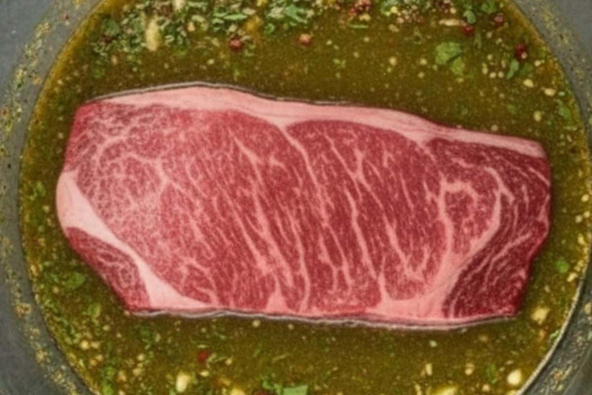 Place the steak in the marinade, turning to coat evenly.