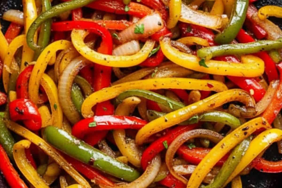 Cook the peppers and onions with half of the reserved marinade until tender and slightly charred.