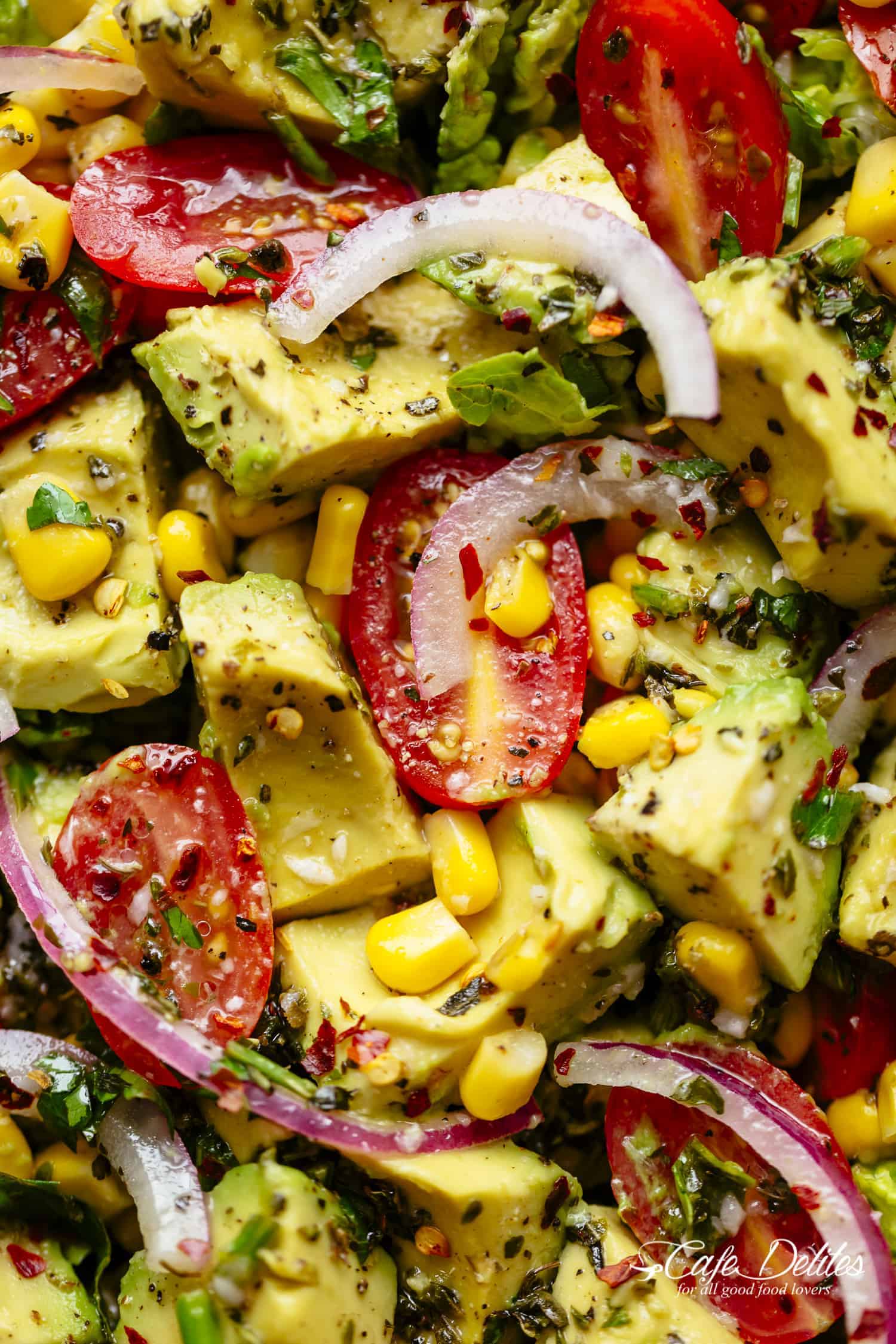 Guaranteed to please even the pickiest of eaters Avocado Tomato Corn Salad