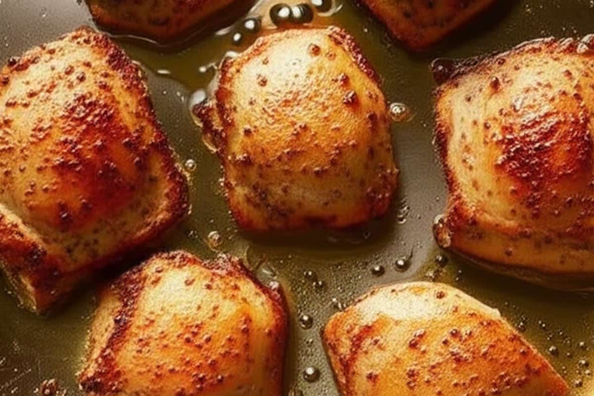 Chicken thighs seared.