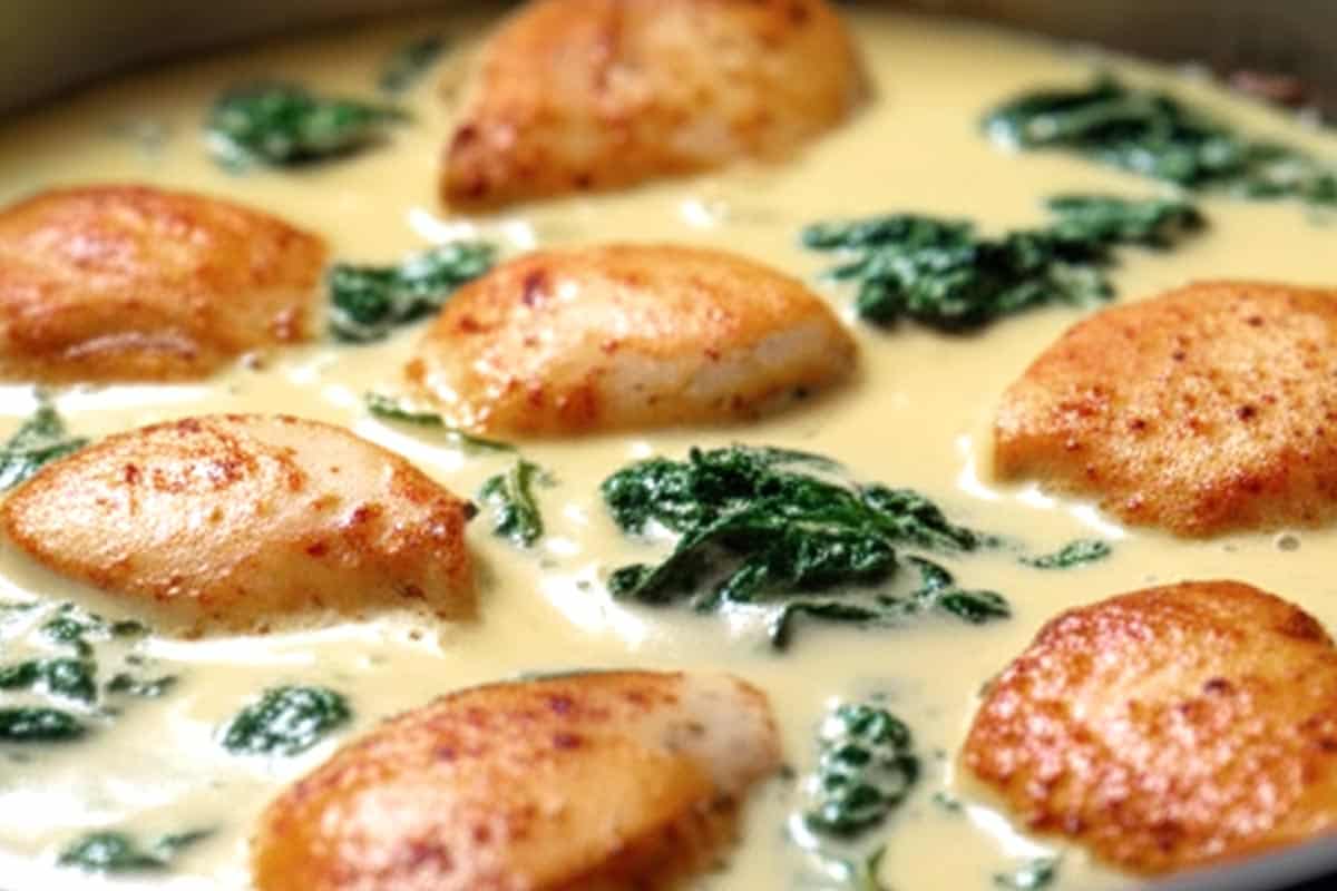 Creamy Dijon Chicken in a pan.