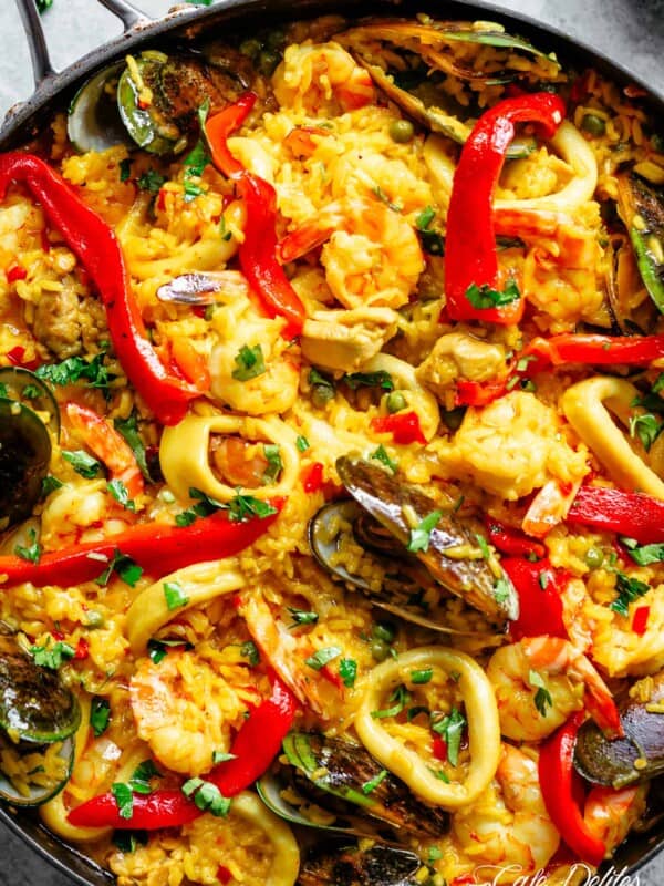 Classic Spanish Paella in a pan