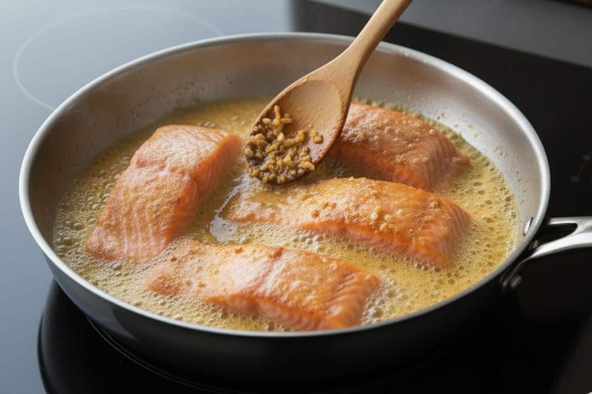 Stirring the butter and garlic.