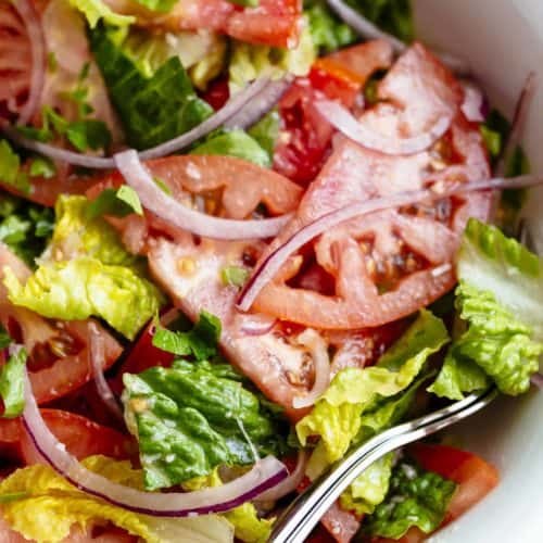 Easy Tomato Salad in a white bowl