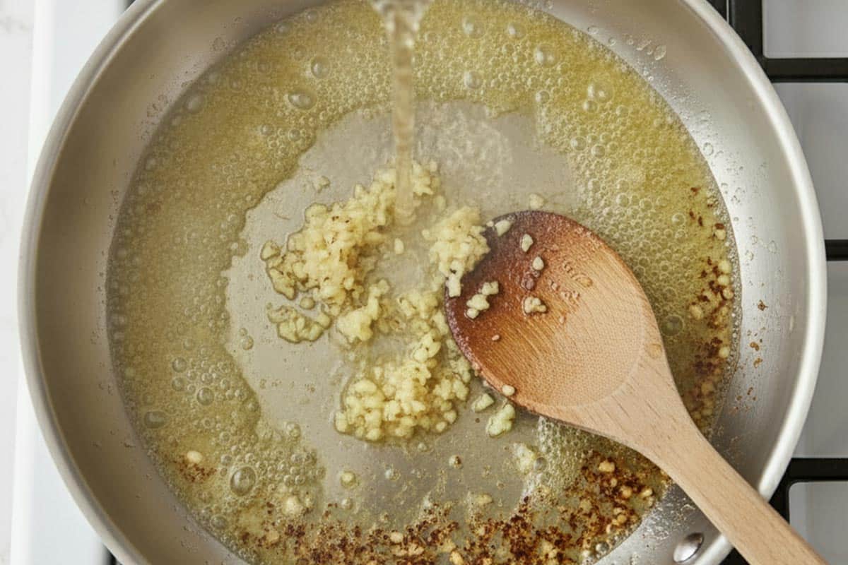Sautéing the garlic.