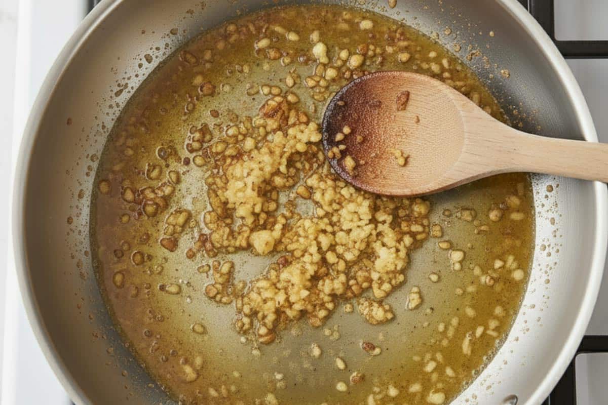 Simmering and reducing the wine with garlic until almost evaporated.