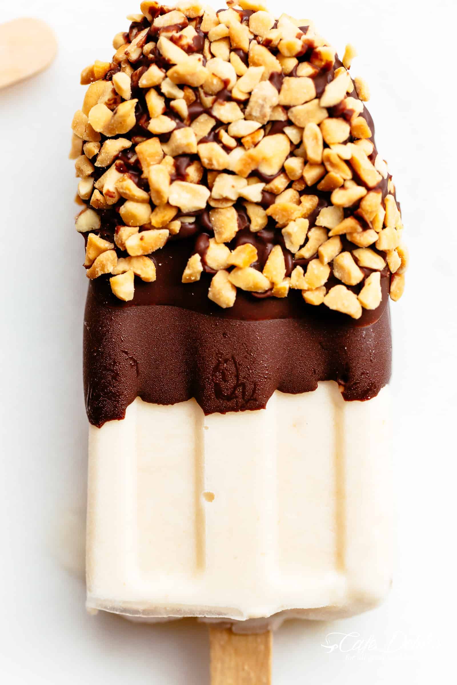 Chocolate dipped Banana Popsicles with crushed nuts | cafedelites.com