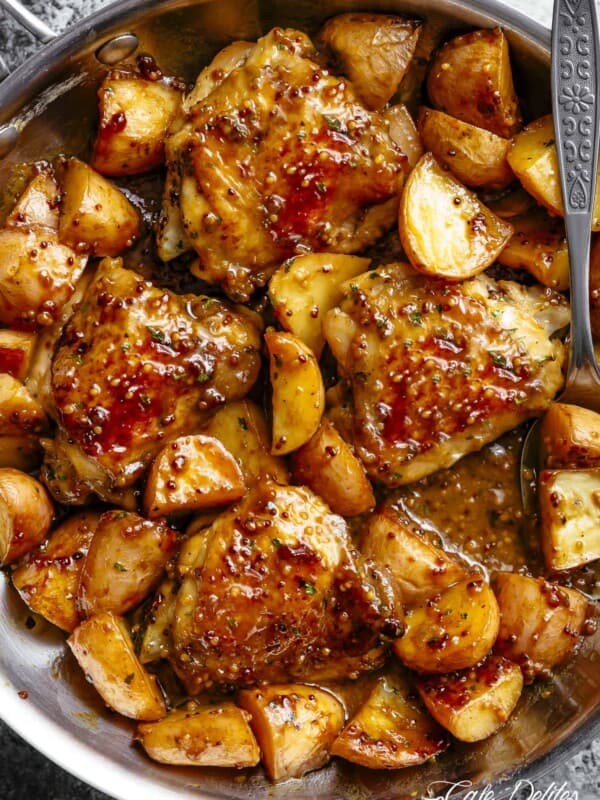 Honey Mustard Chicken & Potatoes in a pan