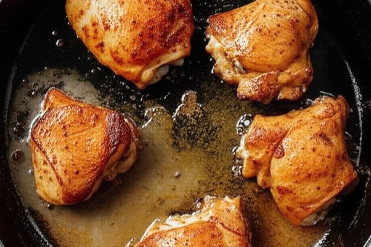 pour off any excess fat. keep the chicken in the pan as you prepare the sauce