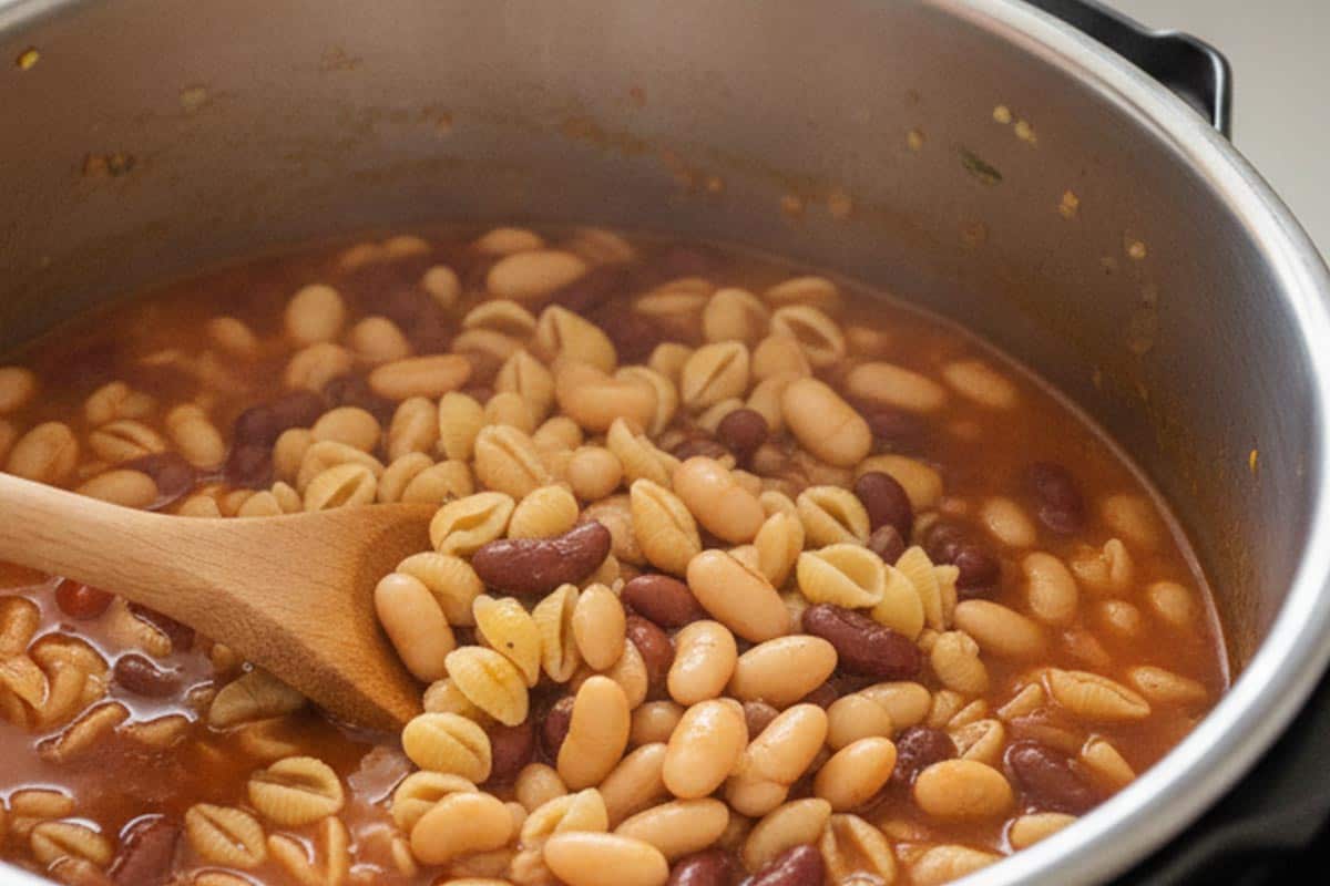 Stirred in the beans.