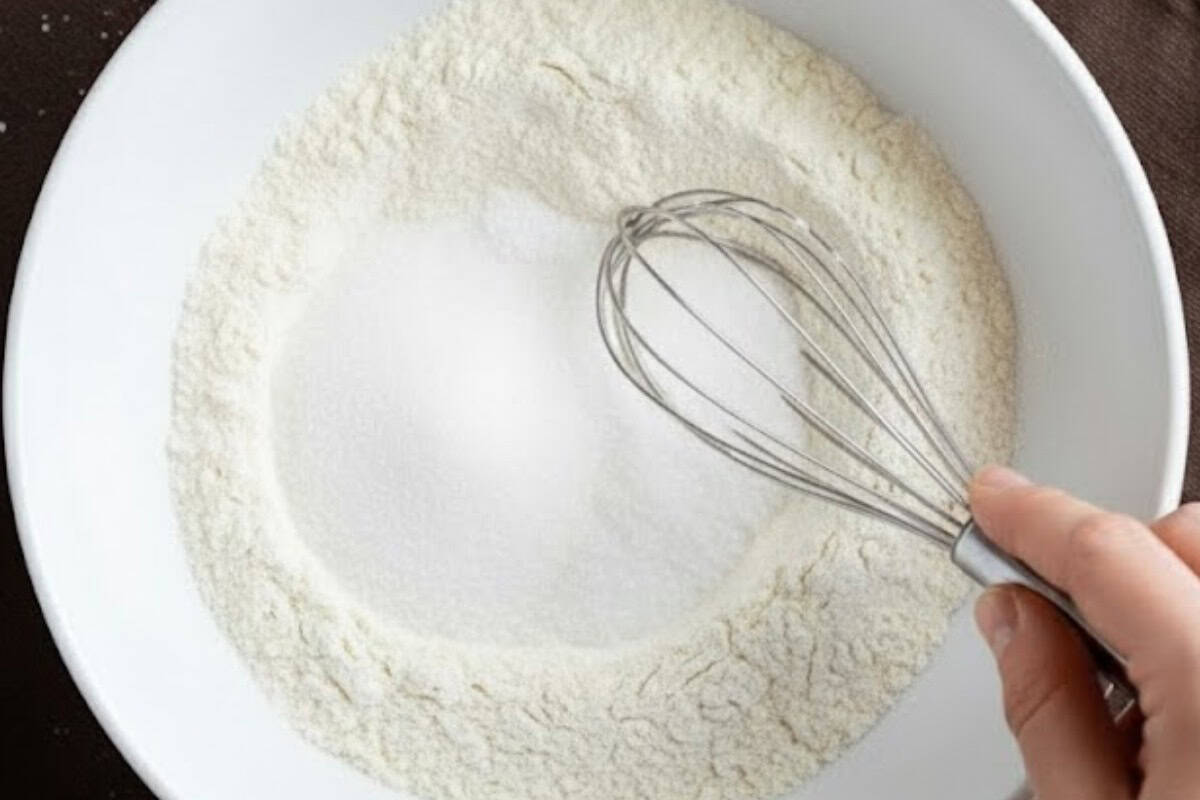 In a large bowl, whisk together the flour, sugar, salt, baking powder, and baking soda.