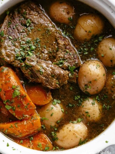 Pot Roast is perfect for an easy weekday or weekend dinner! Minimal work and maximum taste happens underneath that lid!