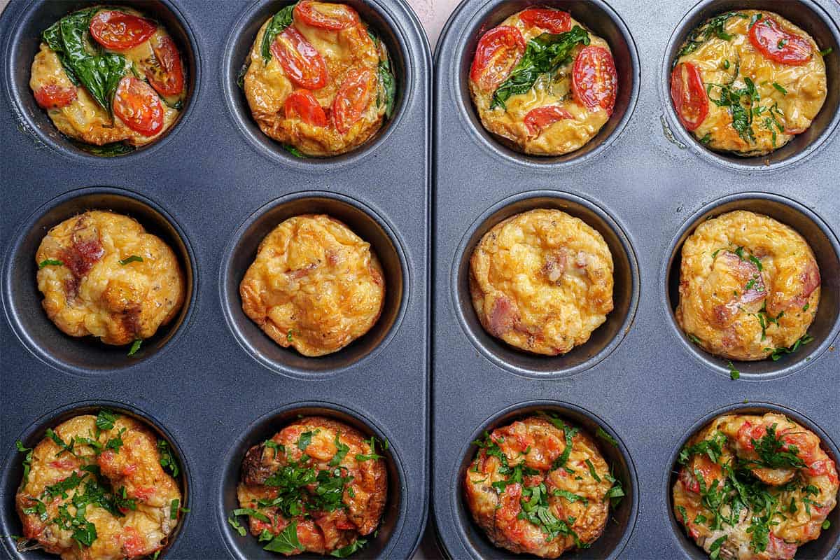 An image showing the egg muffins, freshly taken out of the oven, and ready to be served.