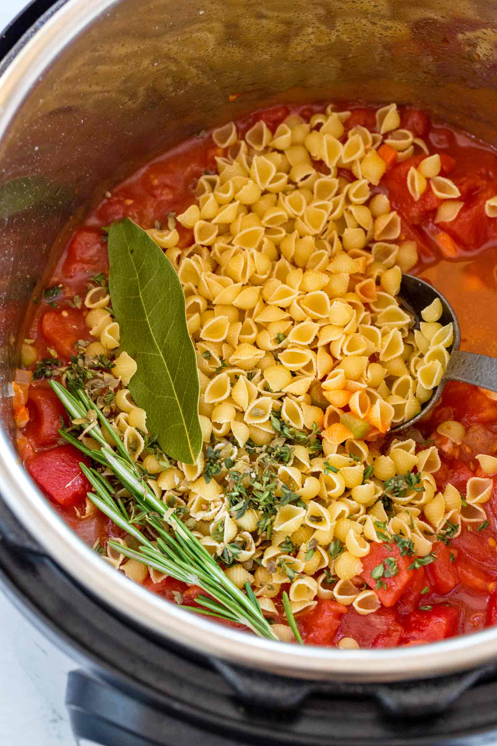 Small pasta shells added to the Instant Pot