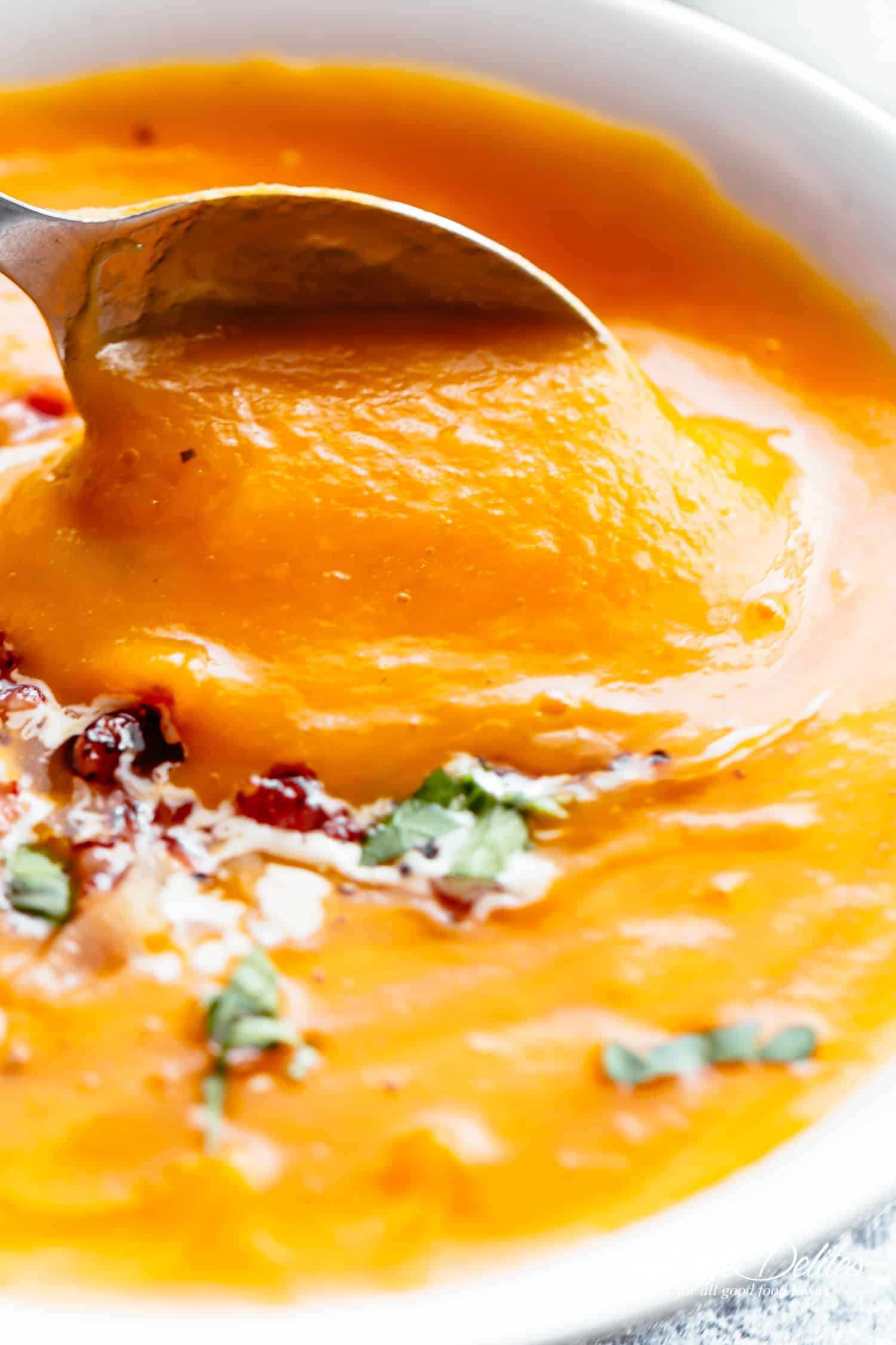 Deliciously easy Butternut Squash Soup is so rich in butternut flavour. Naturally thick and creamy, perfect for the season and always a hit! This recipe is perfect for when you're craving homemade butternut squash soup. | cafedelites.com