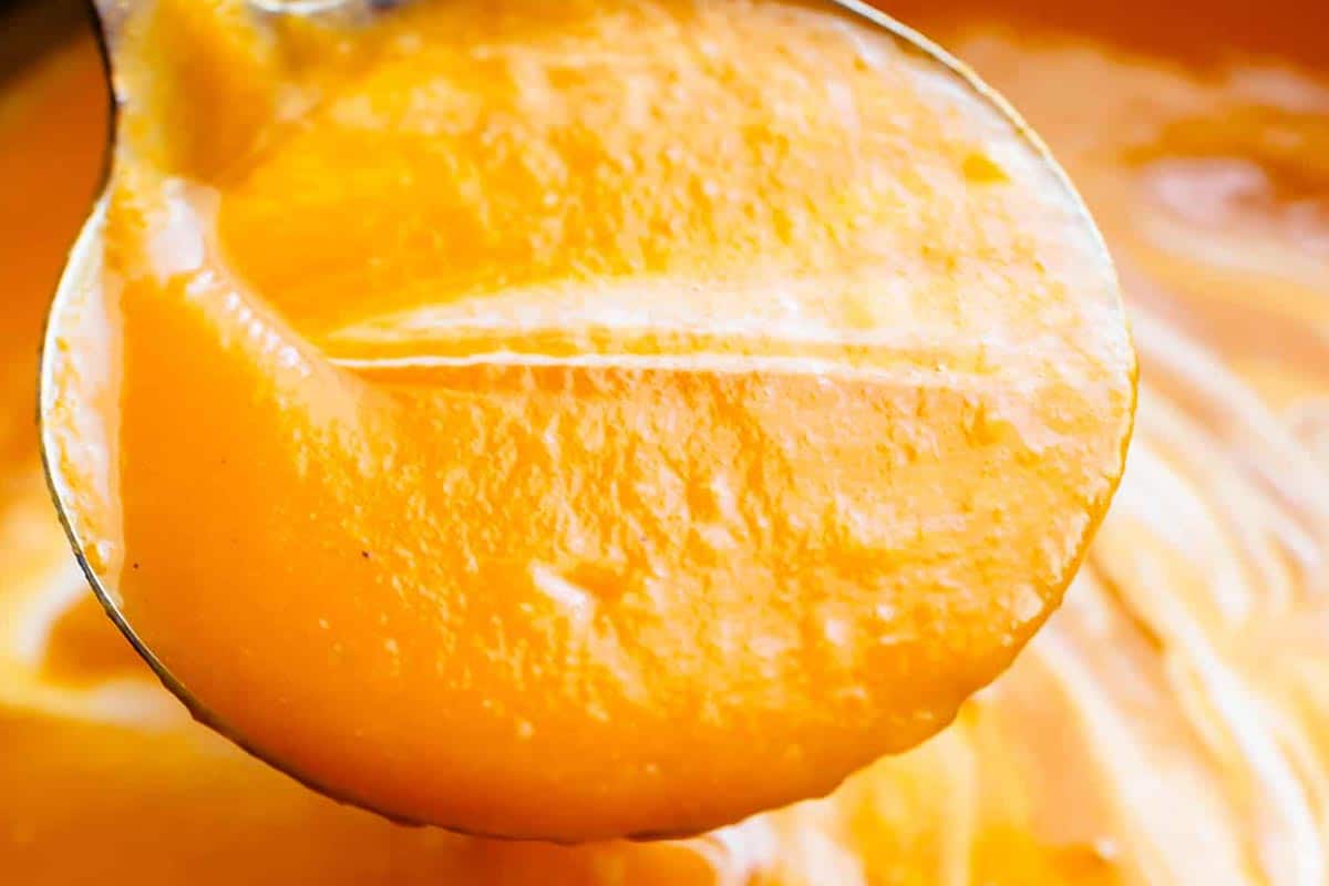 Close-up shot of Butternut Squash Soup.
