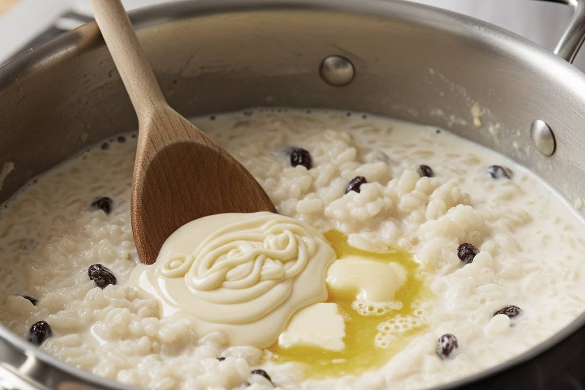 Cinnamon Rice Pudding with condensed milk and butter.