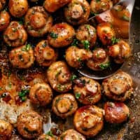 Garlic Mushrooms with sauce in a pan