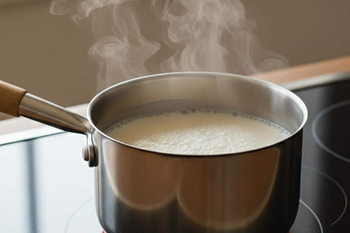 Warming the milk in a saucepan. - 3