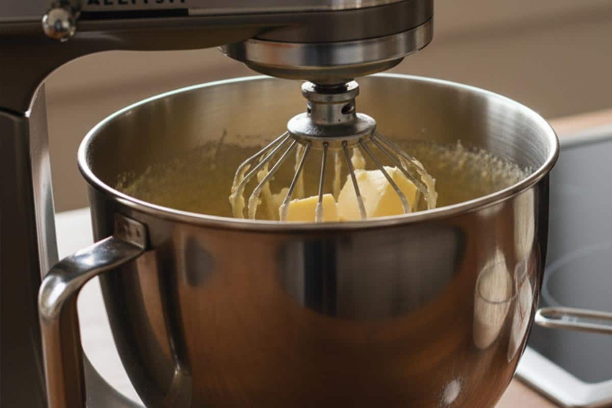 Added softened butter into the stand mixer. - 4