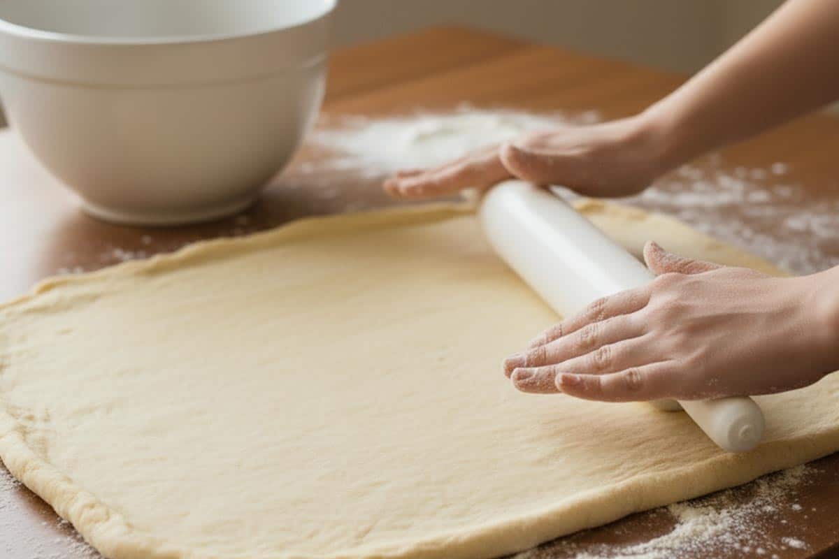 Rolling the dough into a rectangle. - 7