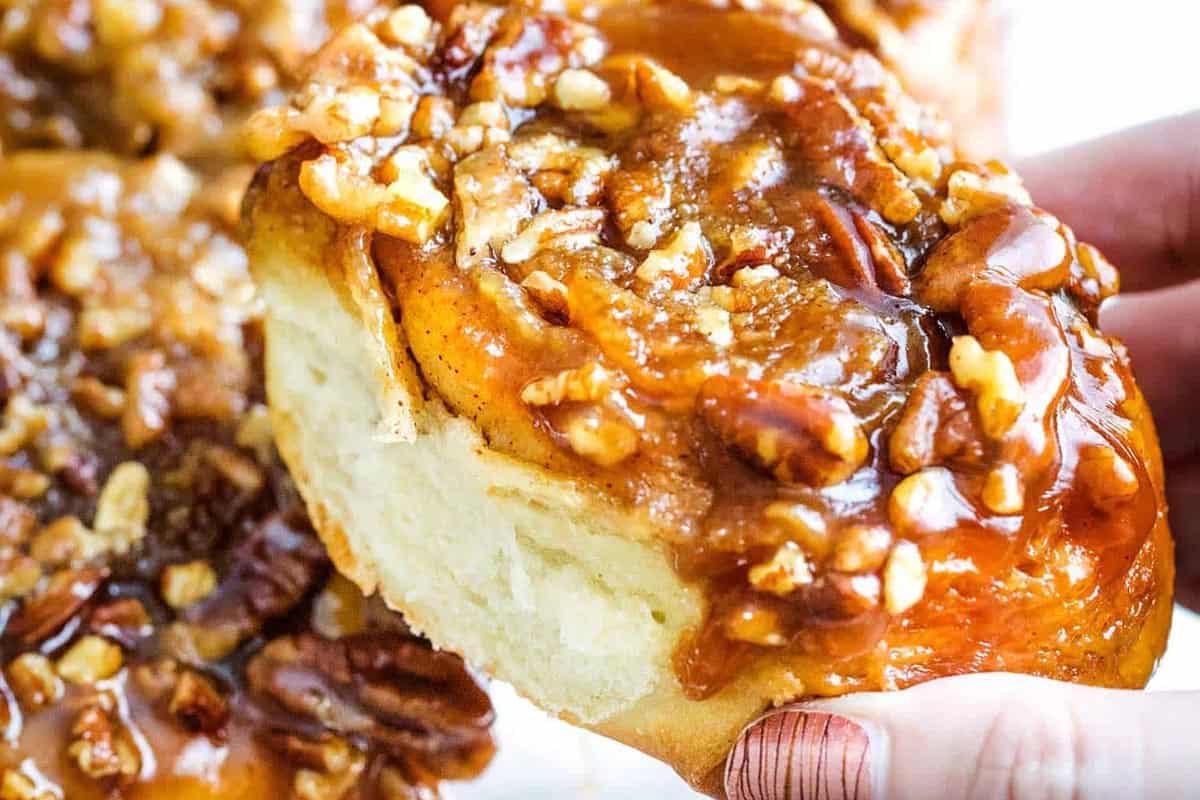 Close-up shot of Maple Pecan Sticky Buns. - 10