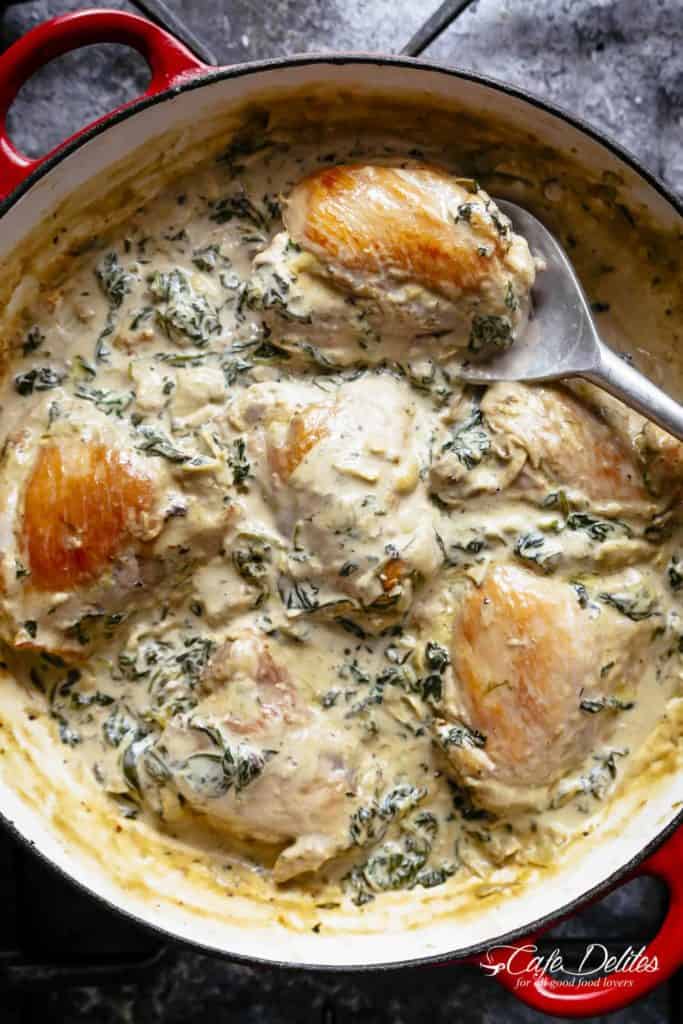 Creamy Spinach Artichoke Chicken Thighs Cafe Delites