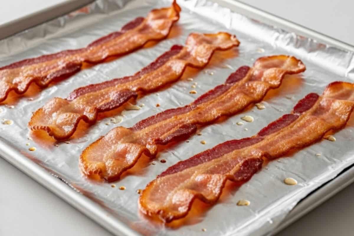Line a sheet pan with foil and lay out the bacon and roast until crispy