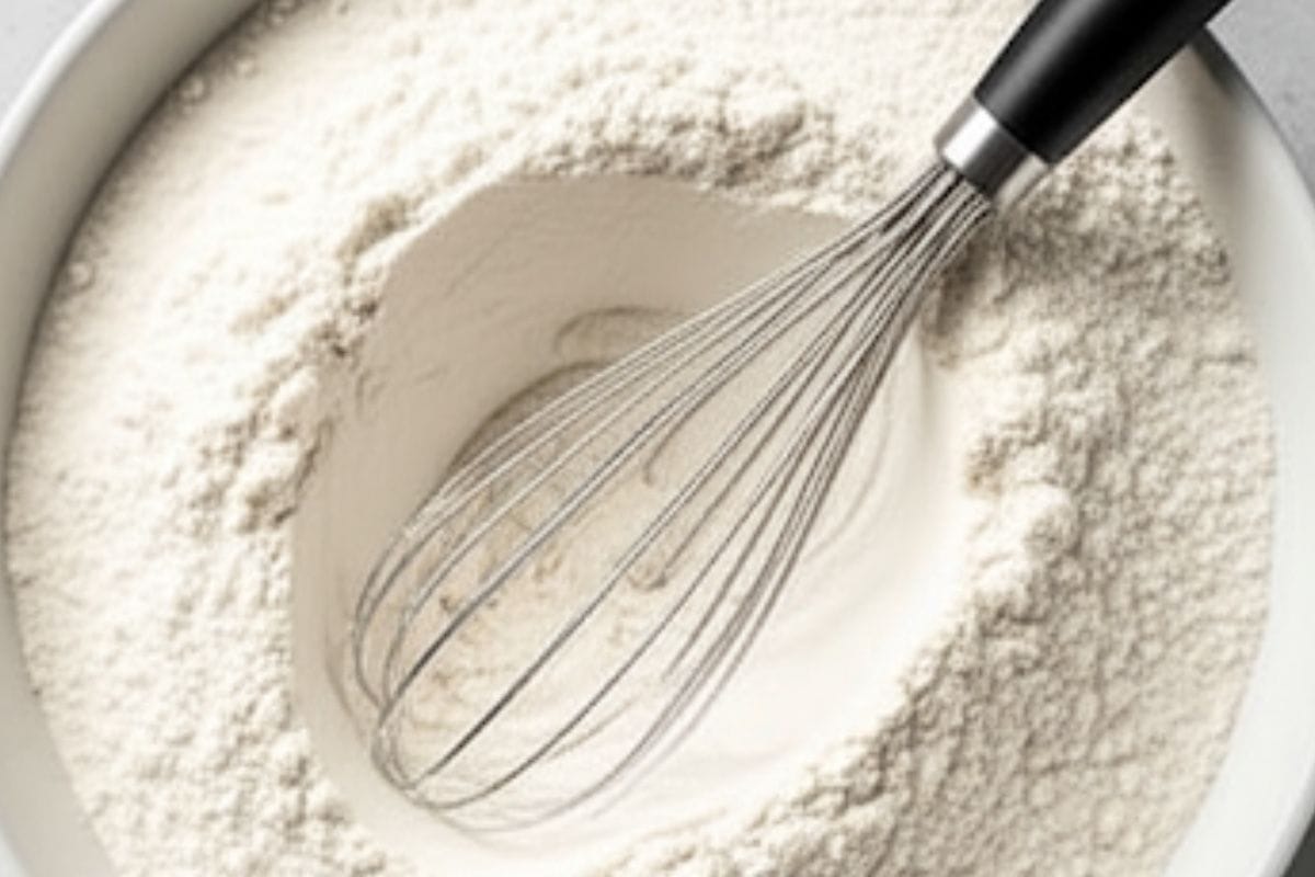 In a medium bowl, whisk flour, baking powder, baking soda, salt and sugar until combined