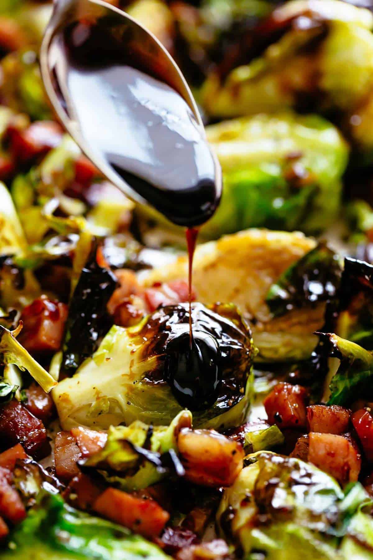 Ina Garten Brussels Sprouts | cafedelites.com Balsamic Roasted Brussels Sprouts topped with sauce