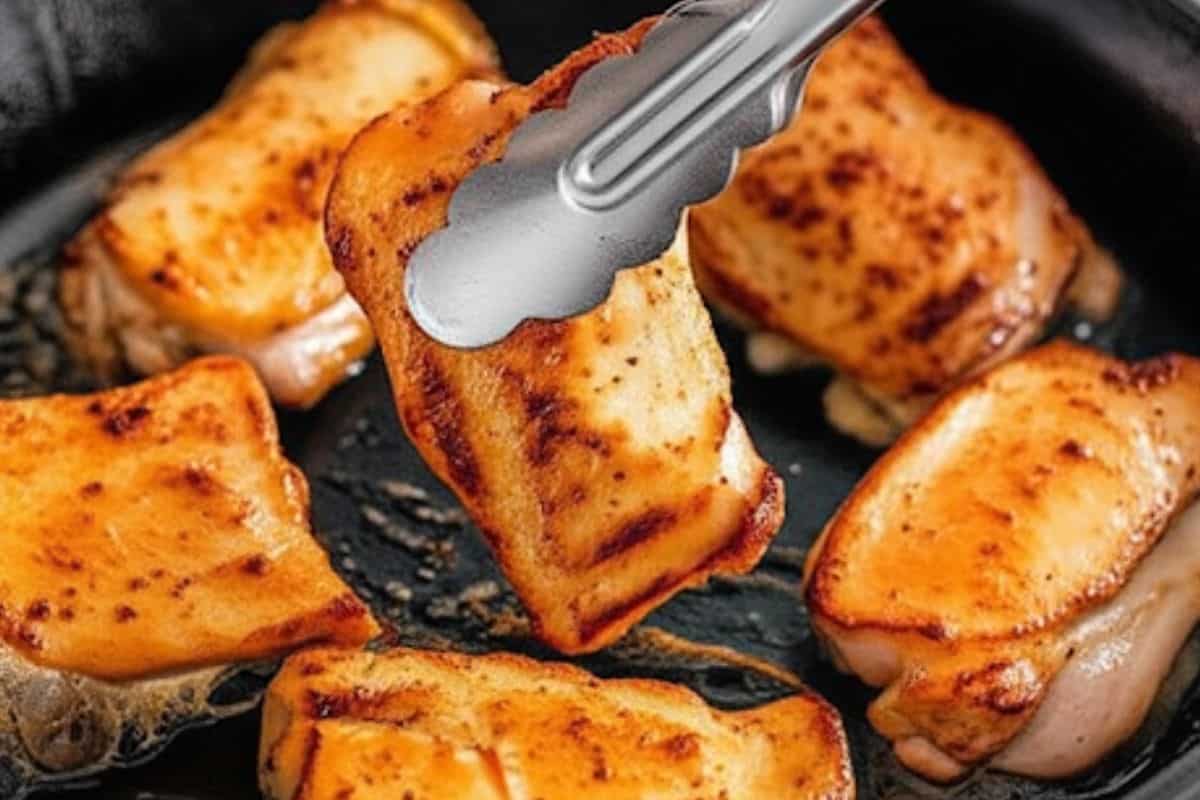 Sear the chicken on both sides until golden and cooked through.