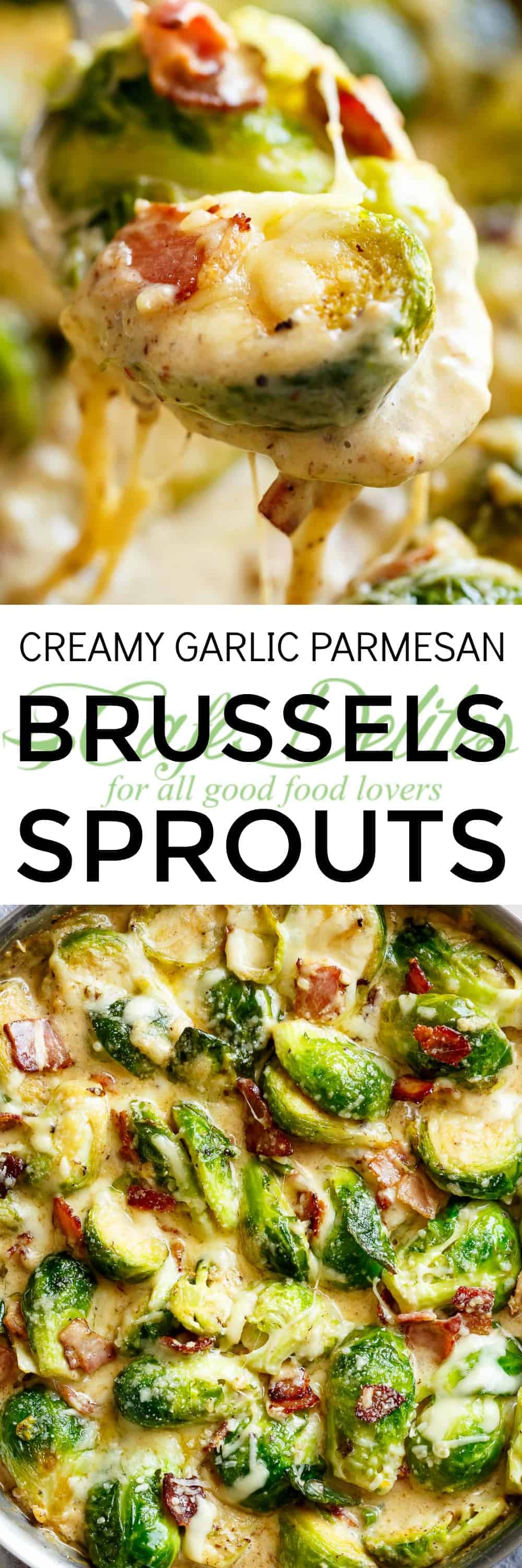 Creamy Garlic Parmesan Brussels Sprouts with Bacon Cafe Delites