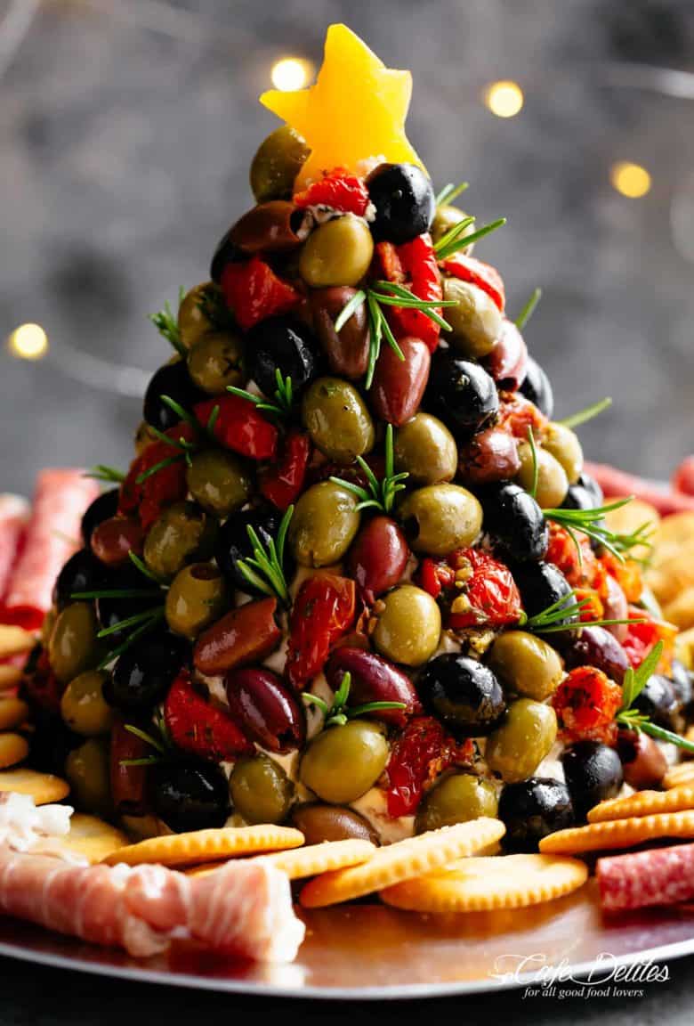 Antipasto Cheese Ball Christmas Tree | cafedelites.com