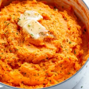 Mashed Sweet Potatoes in a pan
